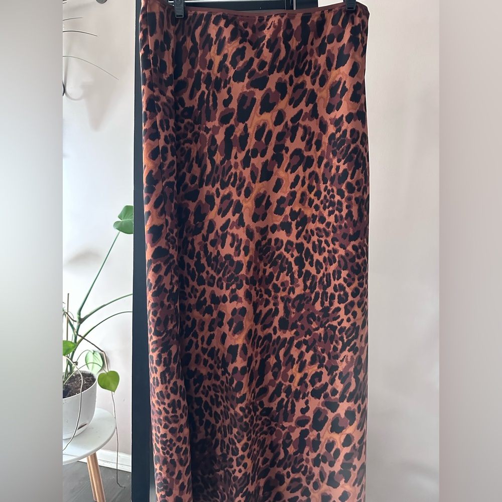 a new day Leopard Print Satin Maxi Skirt - Brown and Black